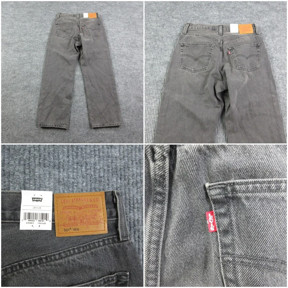 Levi's 501 '90s Jeans Mens 28 Black Cropped Straight Relaxed Denim 29x27.5* NWT